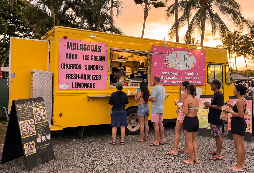 Aloha Sweets malasada truck at Honoapiilani Food Truck Park